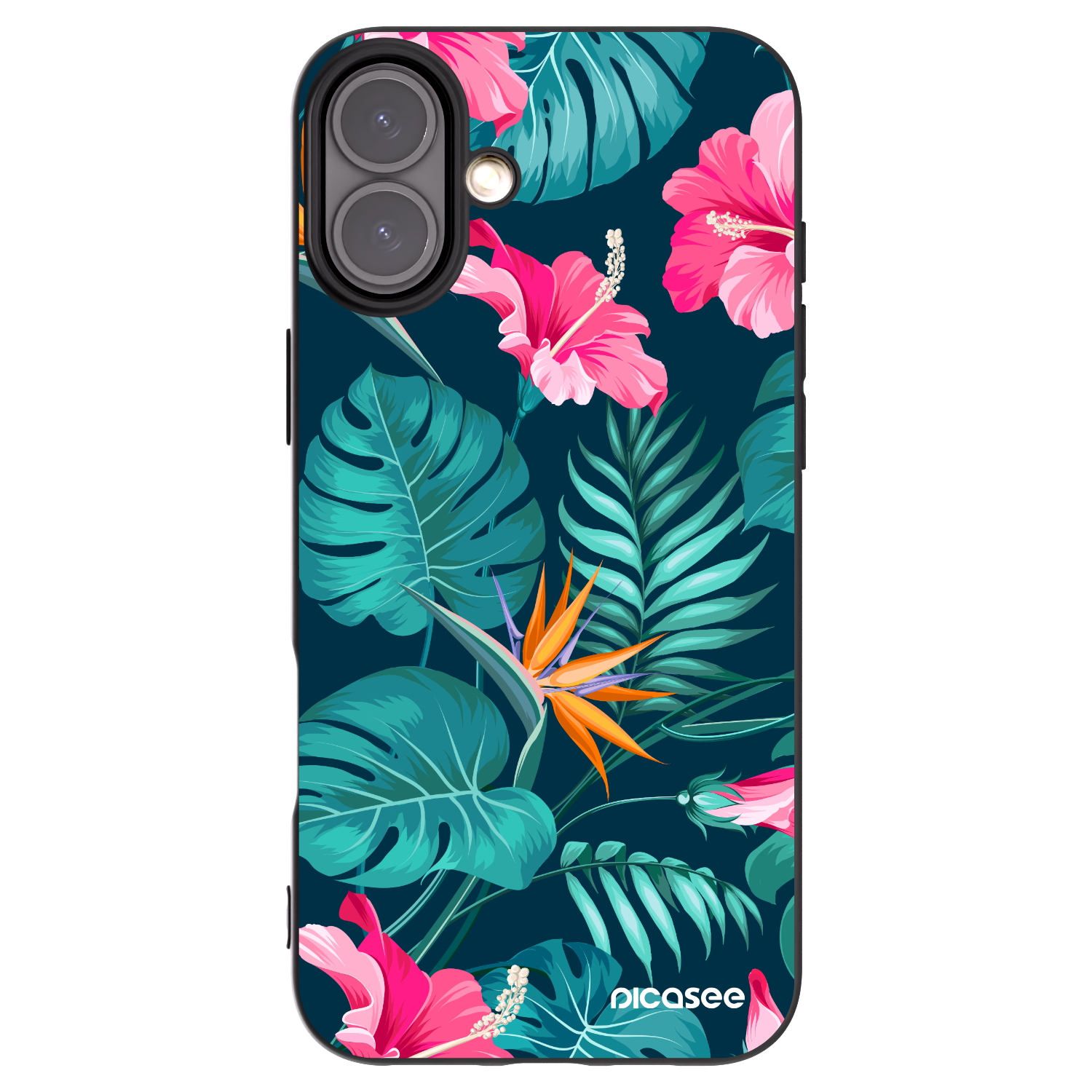 Picasee silikonski črni ovitek za Apple iPhone 16 Plus - Pink Monstera