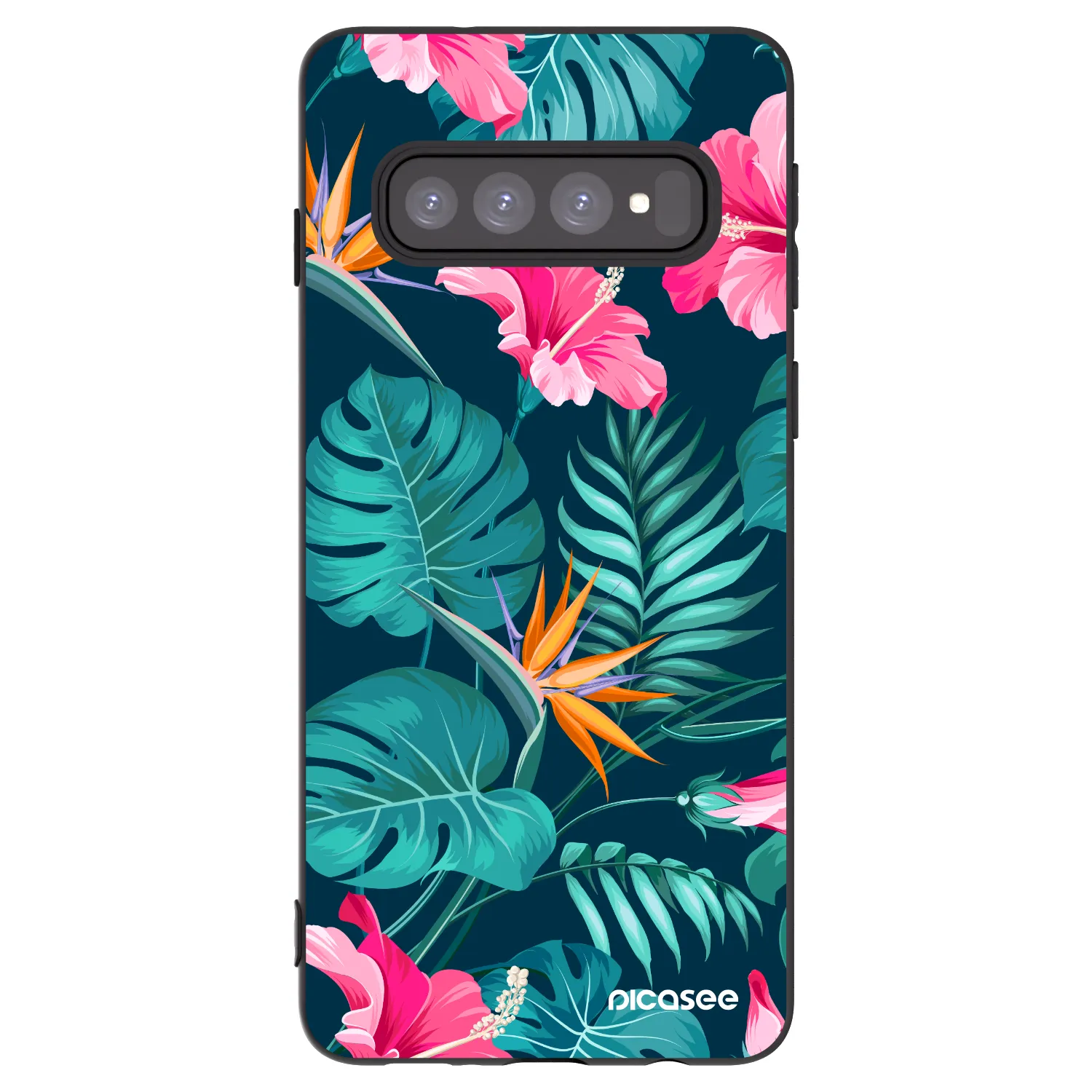 Picasee silikonski črni ovitek za Samsung Galaxy S10 G973 - Pink Monstera