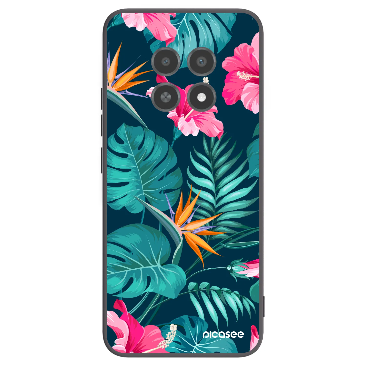 Picasee silikonski črni ovitek za Realme 12X - Pink Monstera