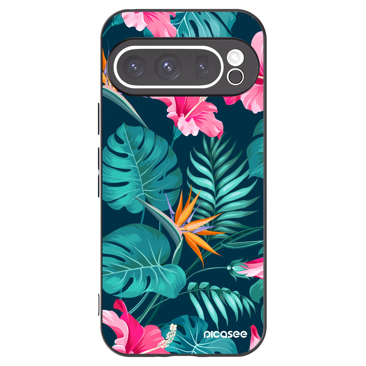 Picasee silikonski črni ovitek za Google Pixel 9 Pro XL - Pink Monstera