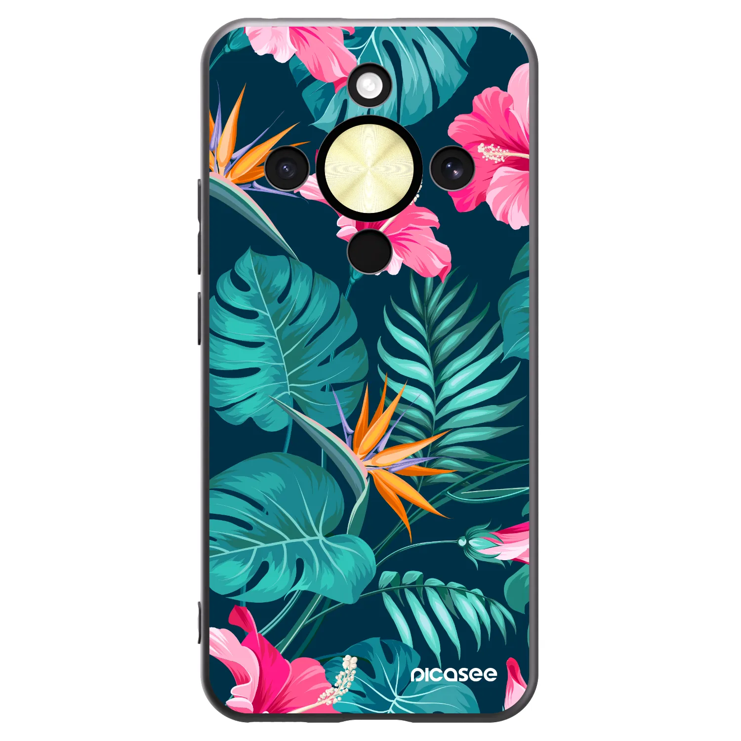 Picasee silikonski črni ovitek za Honor Magic8 Lite 5G - Pink Monstera