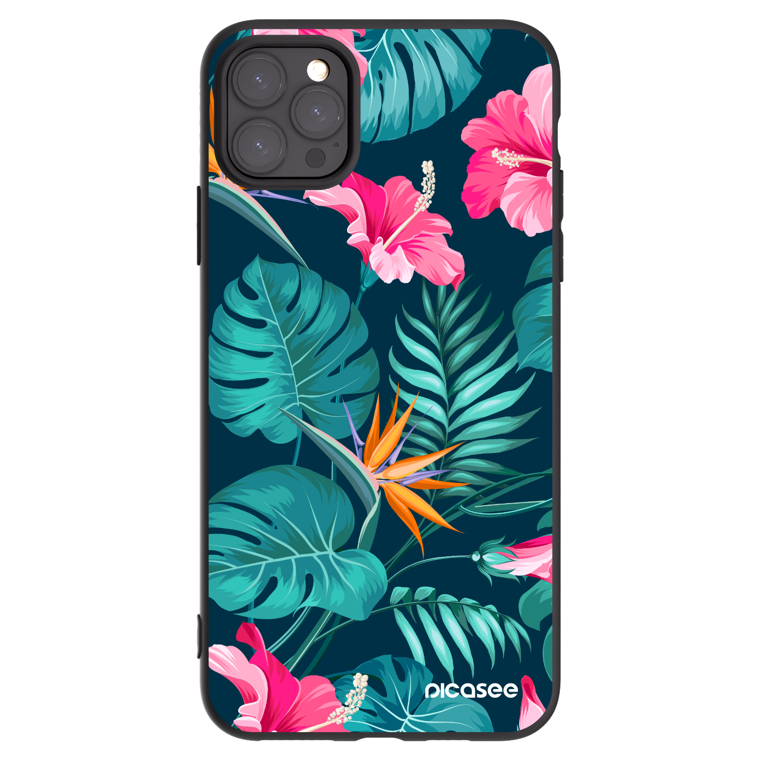 Picasee silikonski črni ovitek za Apple iPhone 11 Pro Max - Pink Monstera