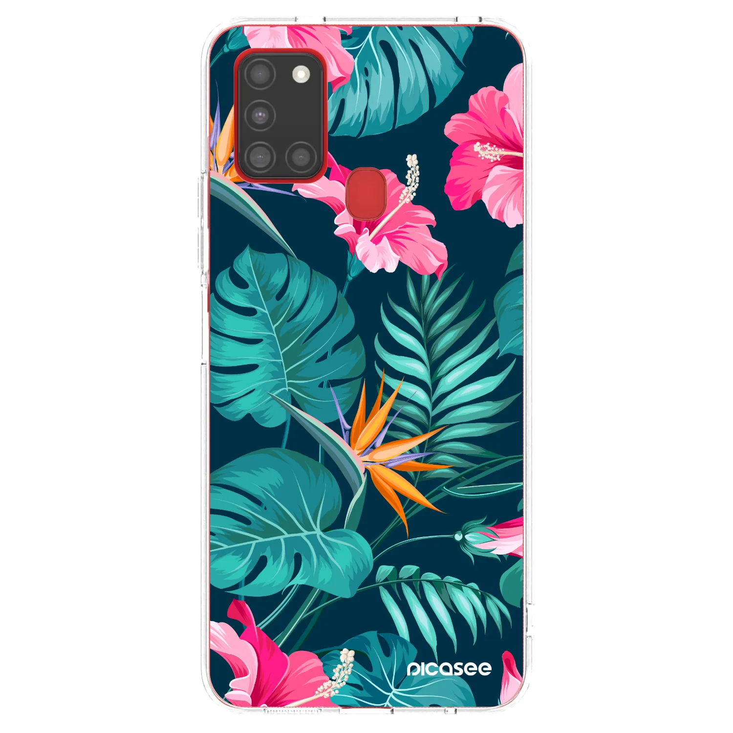 Picasee silikonski prozorni ovitek za Samsung Galaxy A21s - Pink Monstera