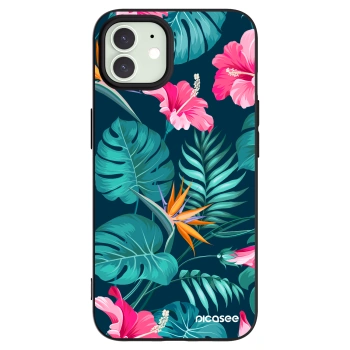 Picasee silikonski črni ovitek za Apple iPhone 12 - Pink Monstera
