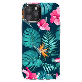 Picasee silikonski prozorni ovitek za Apple iPhone 12 Pro Max - Pink Monstera