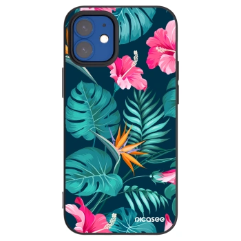 Picasee silikonski črni ovitek za Apple iPhone 12 mini - Pink Monstera