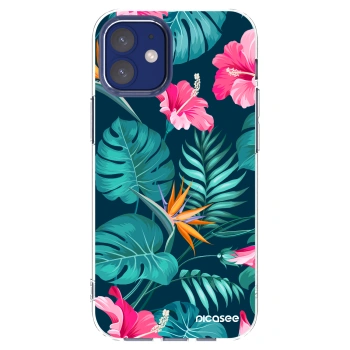 Picasee silikonski prozorni ovitek za Apple iPhone 12 mini - Pink Monstera