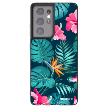 Picasee silikonski črni ovitek za Samsung Galaxy S21 Ultra 5G G998B - Pink Monstera