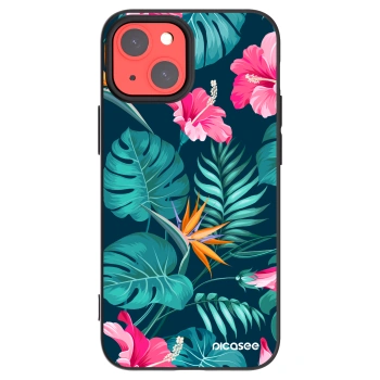 Picasee silikonski črni ovitek za Apple iPhone 13 mini - Pink Monstera