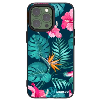 Picasee silikonski črni ovitek za Apple iPhone 13 Pro - Pink Monstera