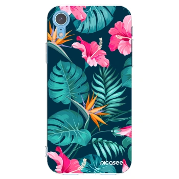 Picasee silikonski prozorni ovitek za Apple iPhone XR - Pink Monstera