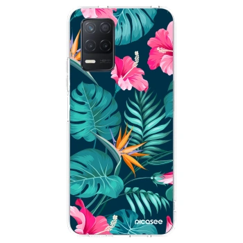 Picasee silikonski prozorni ovitek za Realme 8 5G - Pink Monstera