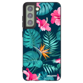 Picasee silikonski črni ovitek za Samsung Galaxy S21 FE 5G - Pink Monstera