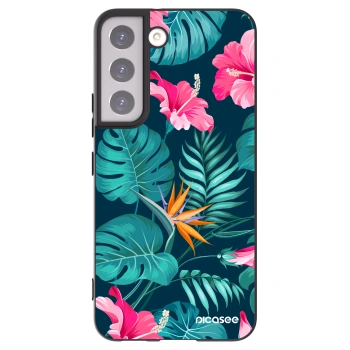 Picasee silikonski črni ovitek za Samsung Galaxy S22 5G - Pink Monstera