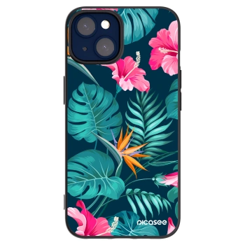 Picasee silikonski črni ovitek za Apple iPhone 14 - Pink Monstera