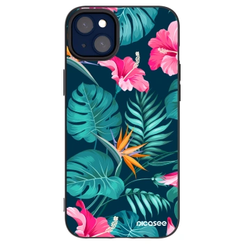 Picasee silikonski črni ovitek za Apple iPhone 14 Plus - Pink Monstera