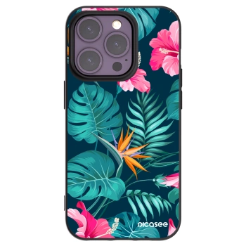 Picasee silikonski črni ovitek za Apple iPhone 14 Pro - Pink Monstera