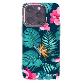 Picasee silikonski prozorni ovitek za Apple iPhone 14 Pro - Pink Monstera