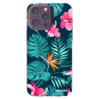 Picasee silikonski prozorni ovitek za Apple iPhone 14 Pro Max - Pink Monstera