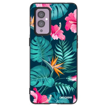 Picasee silikonski črni ovitek za OnePlus 9 - Pink Monstera