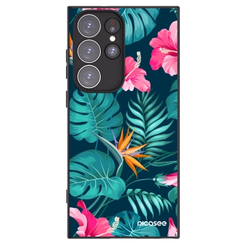 Picasee silikonski črni ovitek za Samsung Galaxy S23 Ultra 5G - Pink Monstera