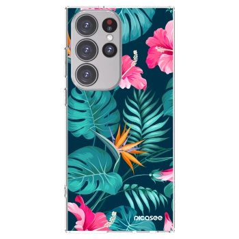 Picasee silikonski prozorni ovitek za Samsung Galaxy S23 Ultra 5G - Pink Monstera