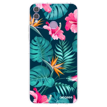 Picasee silikonski prozorni ovitek za Honor 8X - Pink Monstera