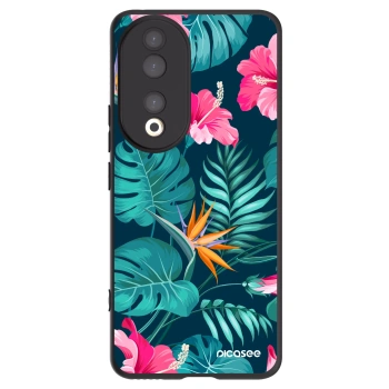 Picasee silikonski črni ovitek za Honor 90 5G - Pink Monstera
