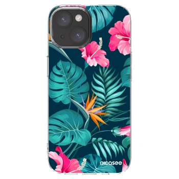 Picasee silikonski prozorni ovitek za Apple iPhone 15 - Pink Monstera