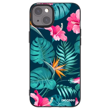 Picasee silikonski črni ovitek za Apple iPhone 15 Plus - Pink Monstera