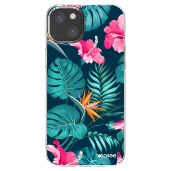 Picasee silikonski prozorni ovitek za Apple iPhone 15 Plus - Pink Monstera