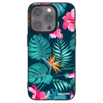 Picasee silikonski črni ovitek za Apple iPhone 15 Pro - Pink Monstera