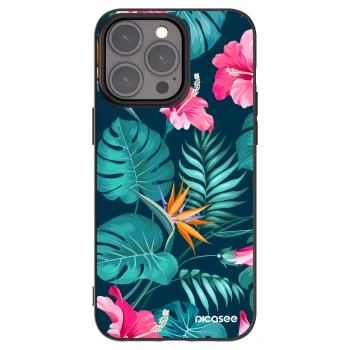 Picasee silikonski črni ovitek za Apple iPhone 15 Pro Max - Pink Monstera