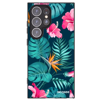 Picasee silikonski črni ovitek za Samsung Galaxy S24 Ultra S928B 5G - Pink Monstera