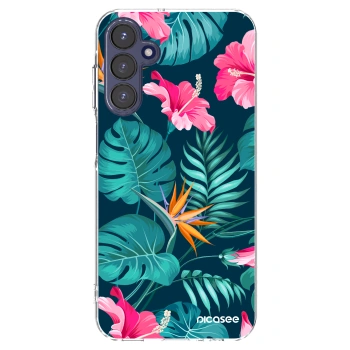 Picasee silikonski prozorni ovitek za Samsung Galaxy A15 A155F 4G - Pink Monstera