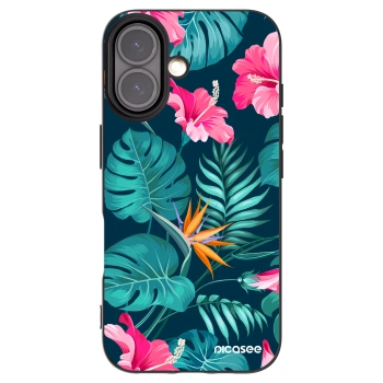 Picasee silikonski črni ovitek za Apple iPhone 16 - Pink Monstera