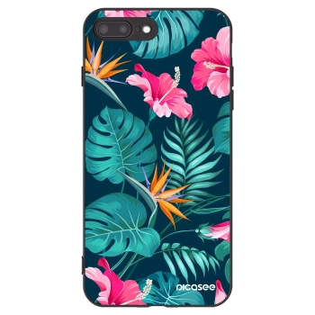 Picasee silikonski črni ovitek za Apple iPhone 8 Plus - Pink Monstera