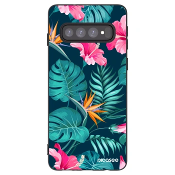 Picasee silikonski črni ovitek za Samsung Galaxy S10 G973 - Pink Monstera