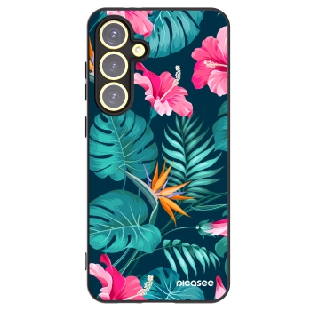 Picasee silikonski črni ovitek za Samsung Galaxy S24 FE S721B - Pink Monstera