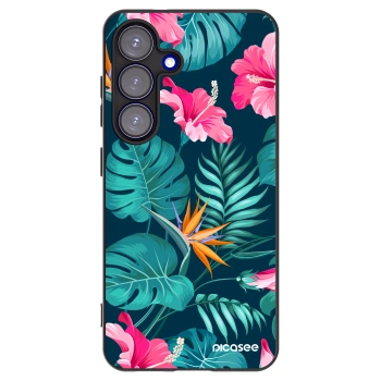 Picasee silikonski črni ovitek za Samsung Galaxy S25 5G - Pink Monstera