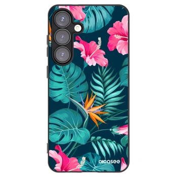 Picasee silikonski črni ovitek za Samsung Galaxy S25+ 5G - Pink Monstera
