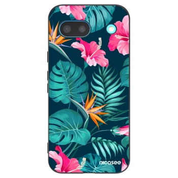 Picasee silikonski črni ovitek za Google Pixel 8a - Pink Monstera