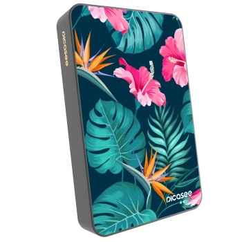 Picasee Prenosna baterija z MagSafe 10 000 mAh Siva - Pink Monstera