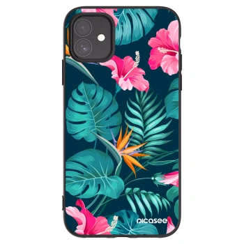 Picasee silikonski črni ovitek za Apple iPhone 11 - Pink Monstera