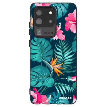 Picasee silikonski črni ovitek za Samsung Galaxy S20 Ultra 5G G988F - Pink Monstera