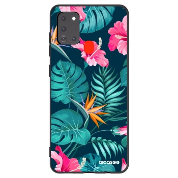 Picasee silikonski črni ovitek za Samsung Galaxy A21s - Pink Monstera