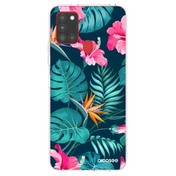 Picasee silikonski prozorni ovitek za Samsung Galaxy A21s - Pink Monstera