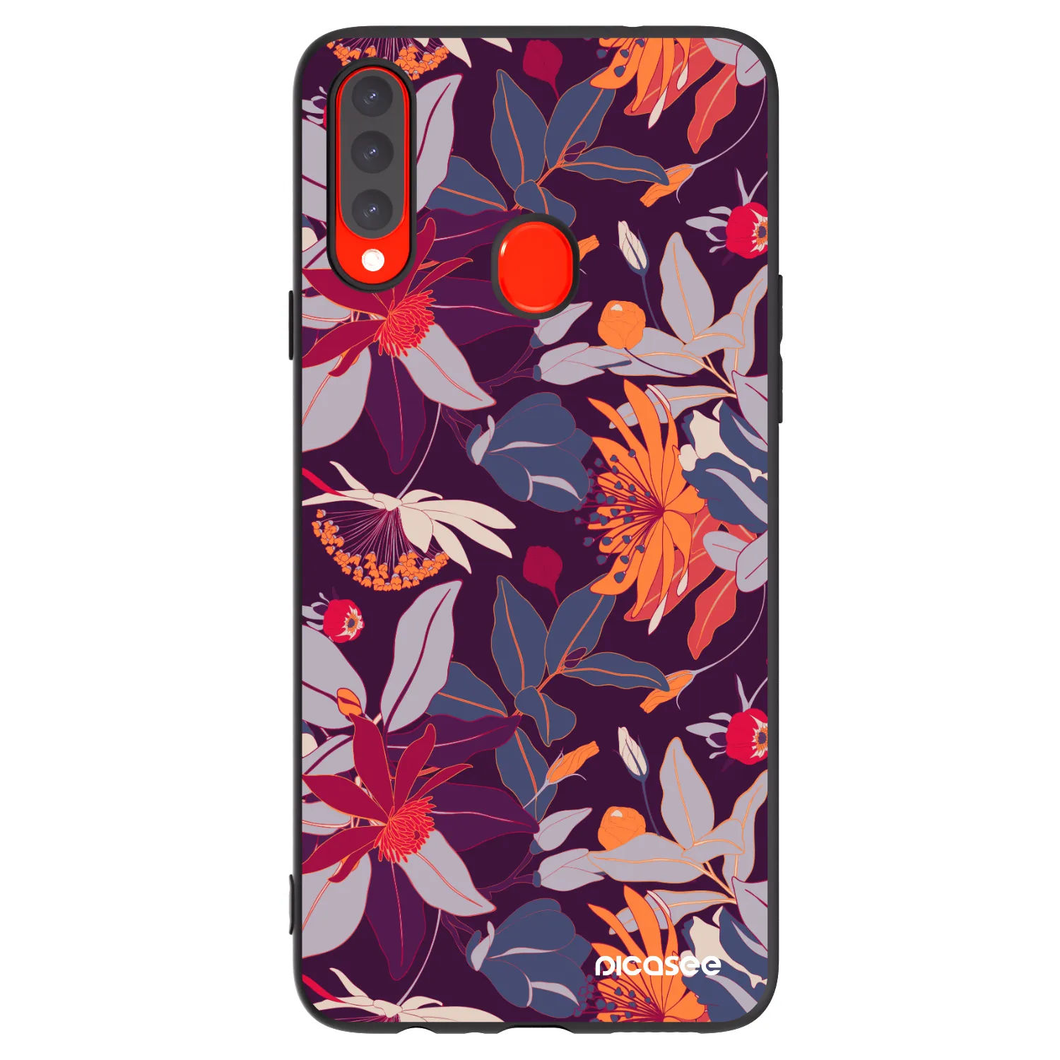 Picasee silikonski črni ovitek za Samsung Galaxy A20s - Purple Leaf