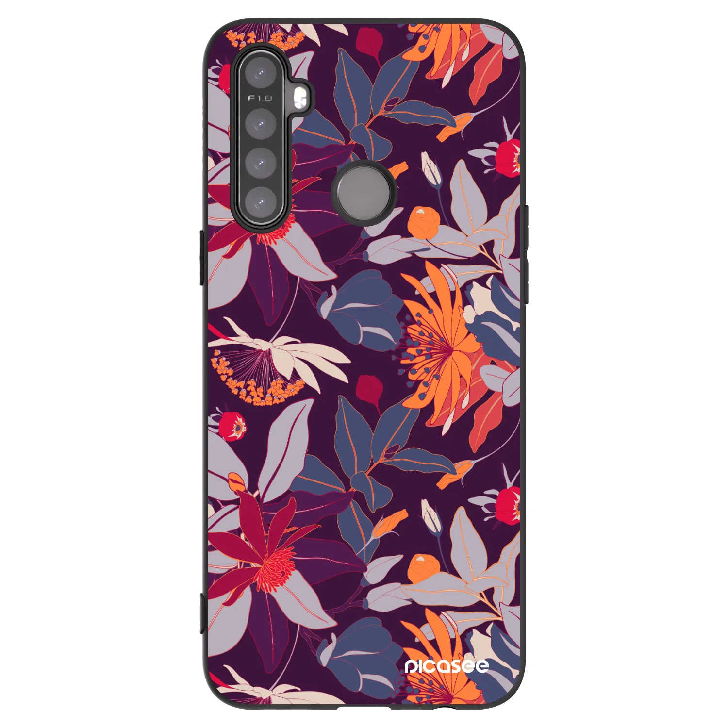 Picasee silikonski črni ovitek za Realme 5 - Purple Leaf