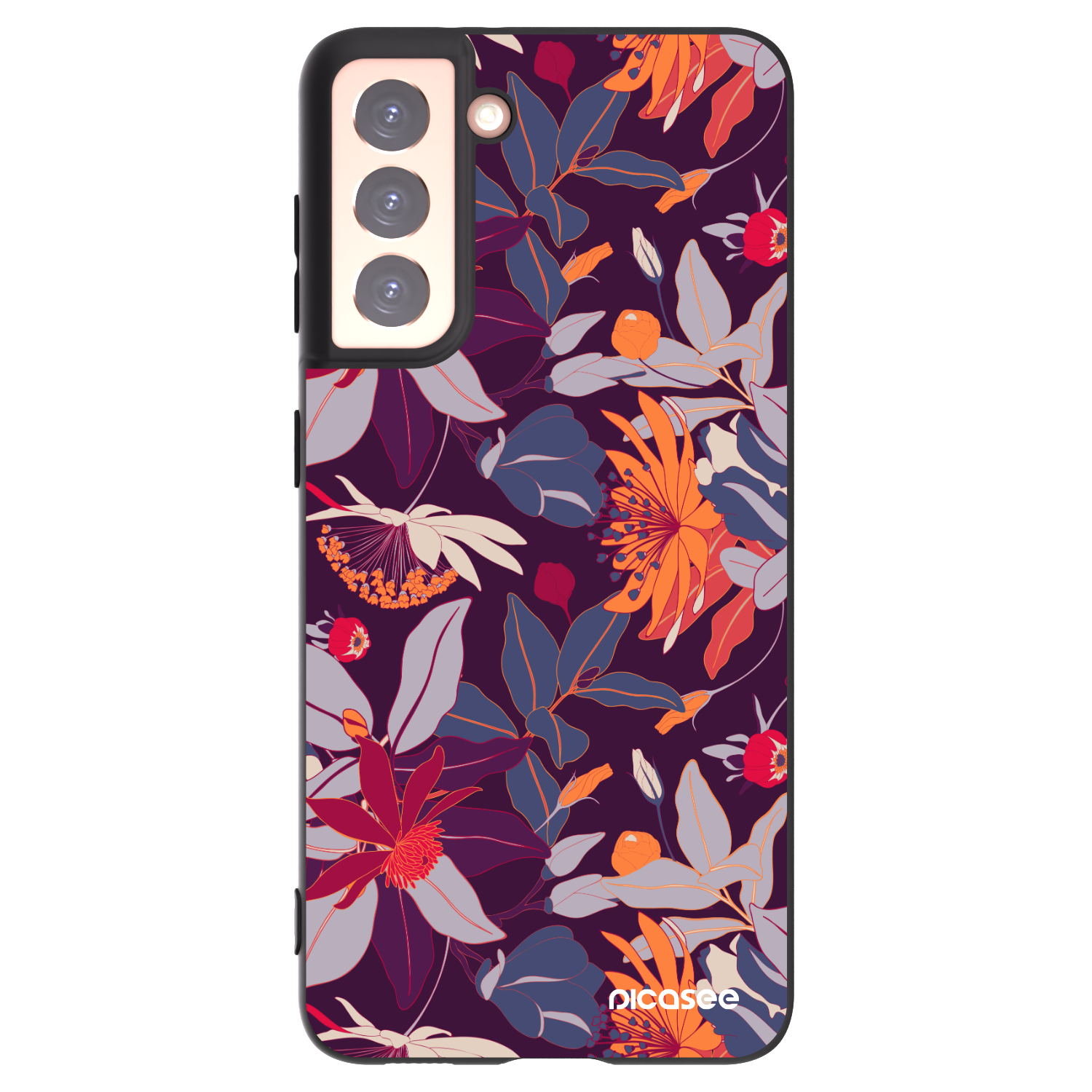 Picasee silikonski črni ovitek za Samsung Galaxy S21 5G G991B - Purple Leaf
